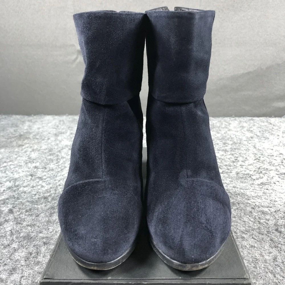 Rag & Bone Newbury 2.0 Boots Womens 9 Navy Suede Ankle Zip Block Heel Casual
